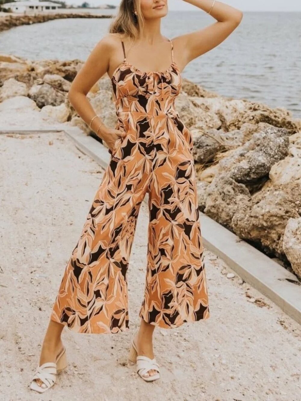 NWT:  Shore Linen Blend Spaghetti Strap Jumpsuit